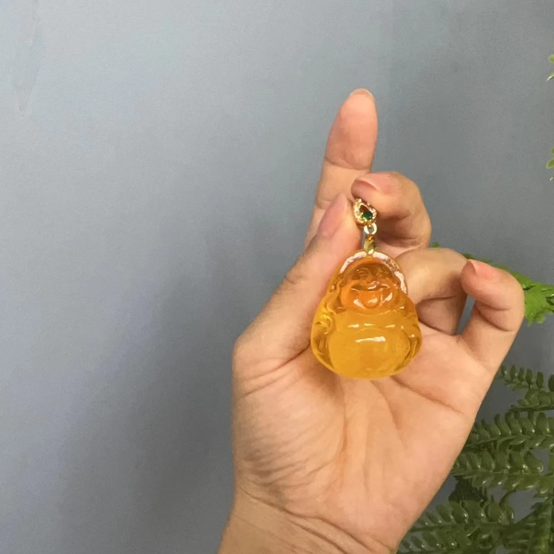 c9蜜蜡佛公吊坠14K金