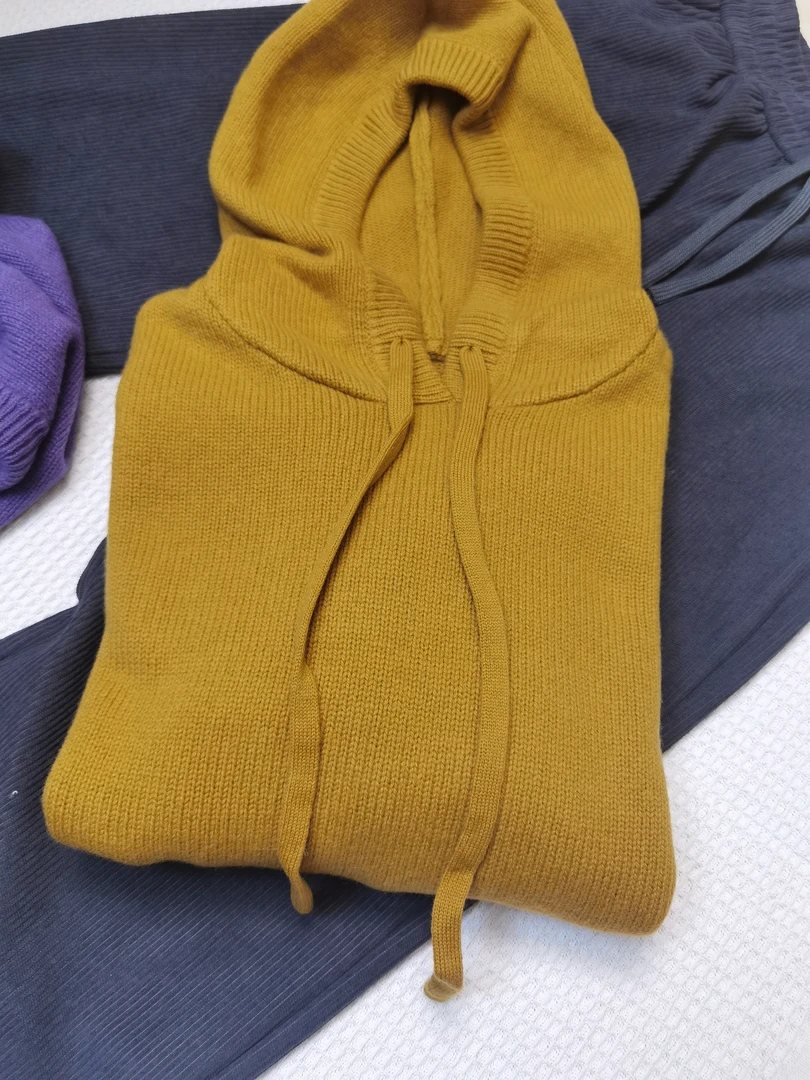 女士秋冬长袖休闲百搭时尚网红带帽羊毛衫针织连帽半高领纯色