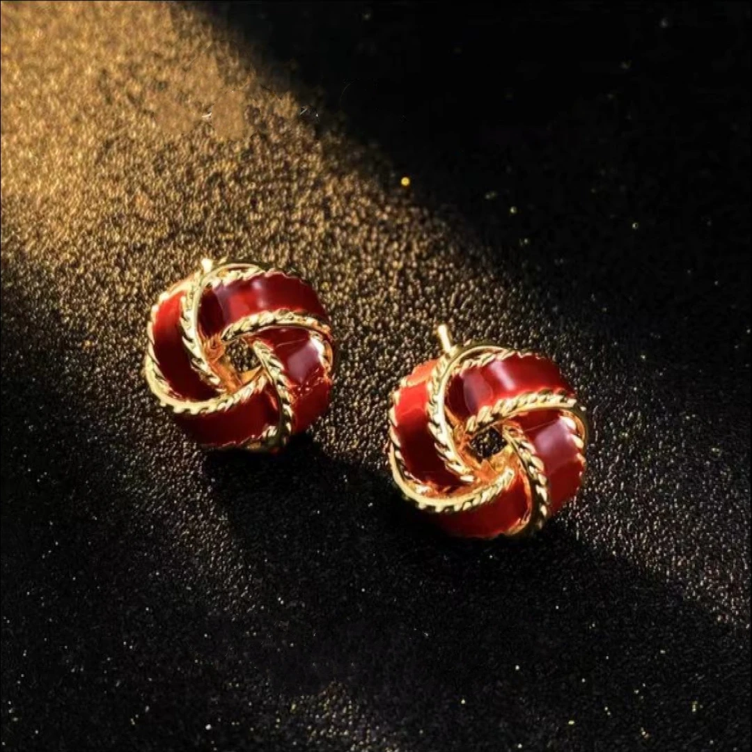 【MISS·心】同心结耳饰 百搭编织红色法式