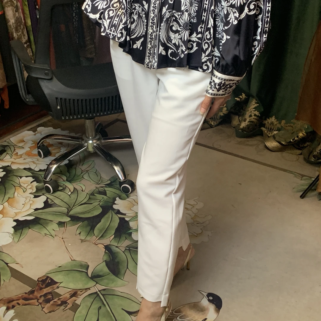 【朱帝家】夏季新款百搭白色直筒收口裤