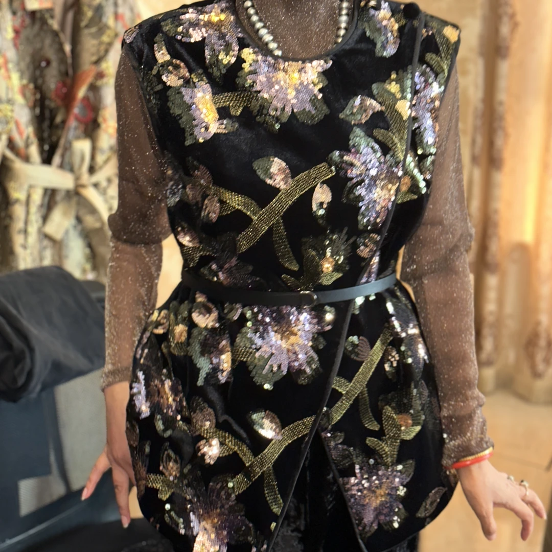 【朱帝家】重磅钉珠闪片时尚新中式马甲