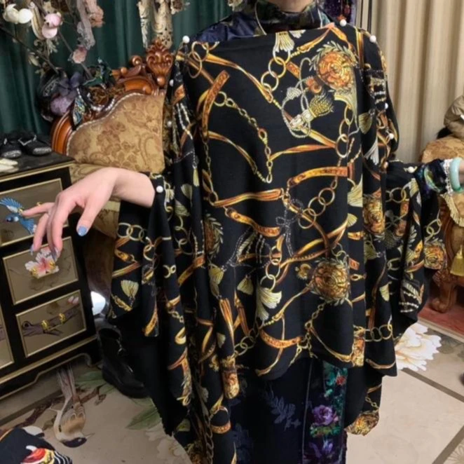 朱帝 黑色美丽花朵温柔高雅百搭披肩