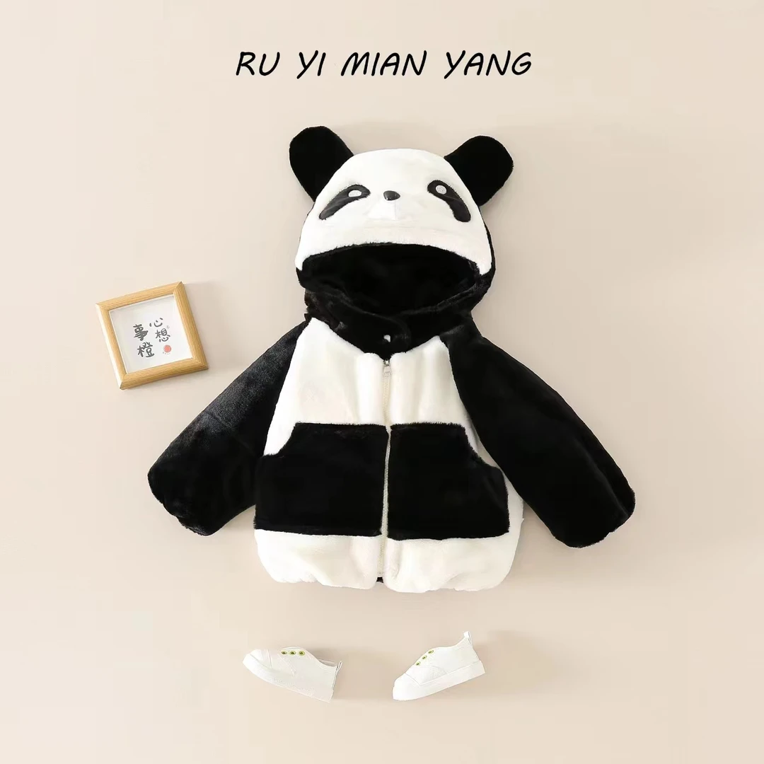 儿童毛毛外套加棉加绒加厚秋冬款连帽洋气保暖宝宝冬季外套时尚