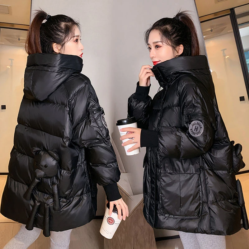 雅鹿羽绒服羽绒服女2024新款韩版宽松中长款加厚冬季面包服白鸭绒