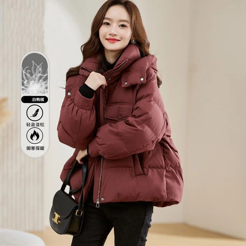 雅鹿羽绒服红色短款羽绒服女冬季2024新款小个子立领百搭显瘦加厚