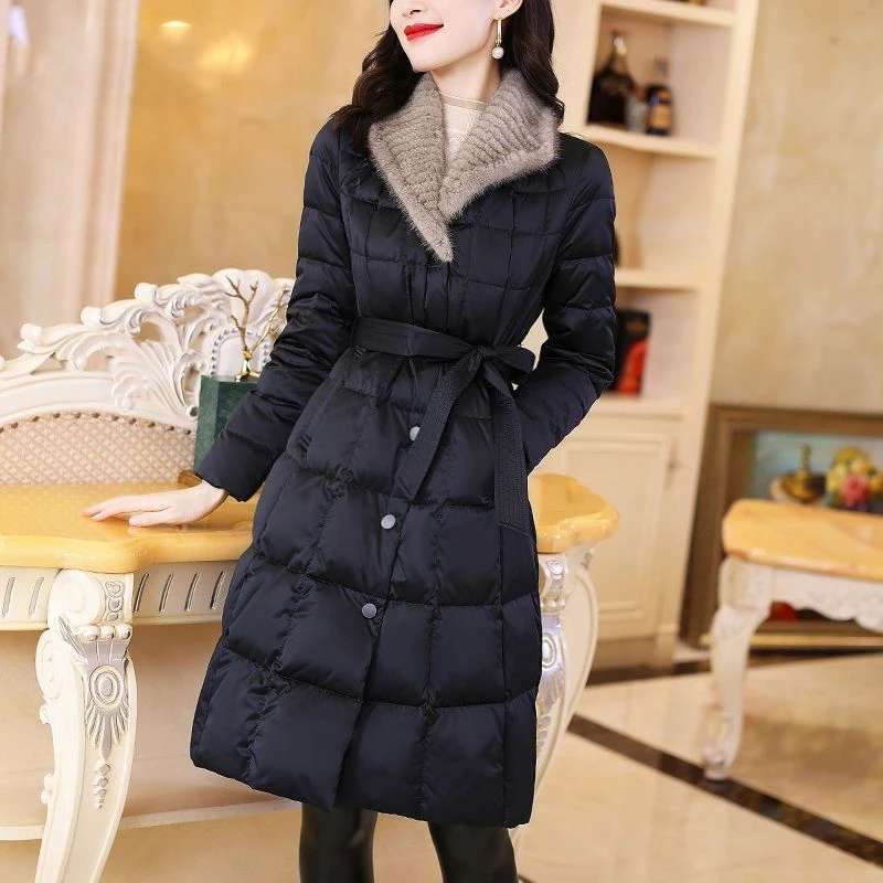 雅鹿羽绒服白鸭绒羽绒服女冬2024年新款中长款黑色修身高端轻奢水