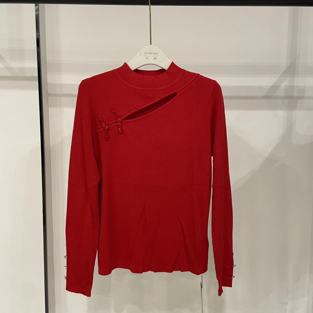 6199低领小羊套头国风镂空针织衫