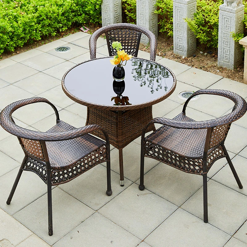 户外桌椅庭院阳台休闲藤椅三件套室外露台编藤茶几腾椅桌椅组合