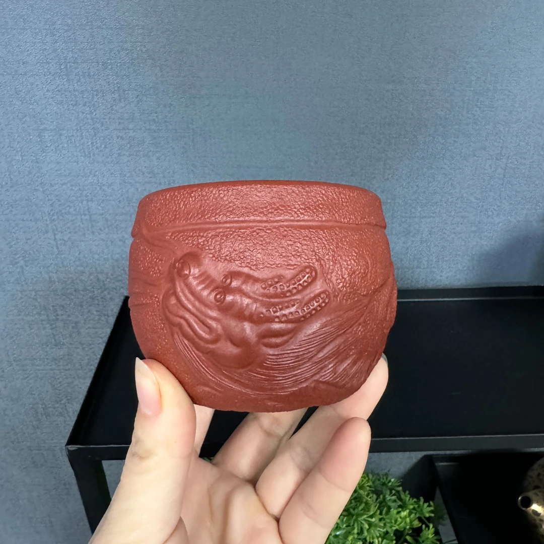 宜兴紫砂高档缸杯隐龙主人杯朱泥茶杯