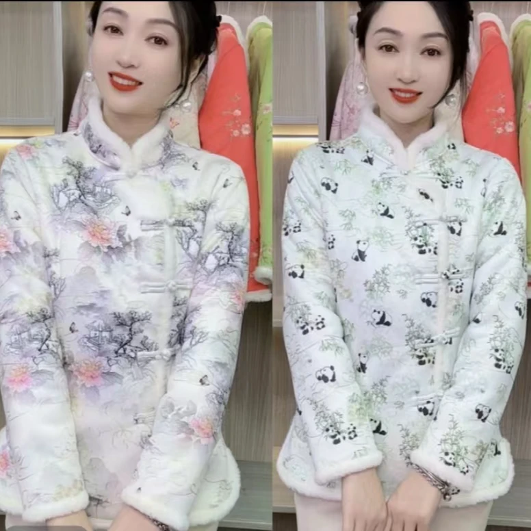 2024新款中国风盘扣冬季加厚加绒时尚复古立领中式棉袄网红外套