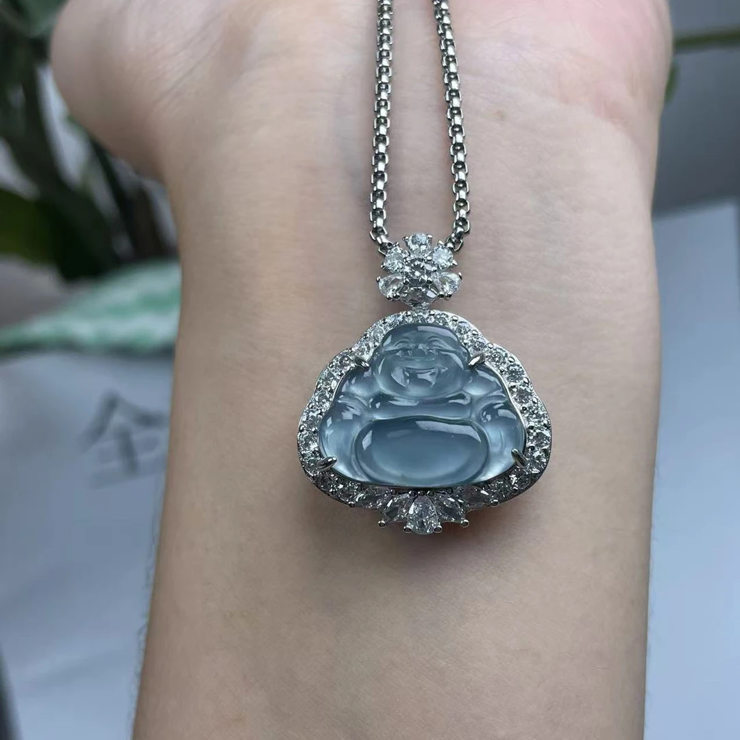 天然翡翠A货冰种白冰时尚款小精品佛公（多样性发其一）