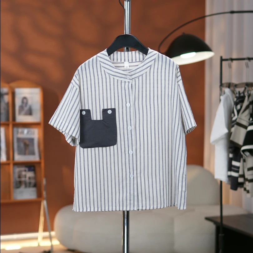 男童短袖洋气薄款夏款帅气条纹中大童夏季新款洋气国风衬衫潮