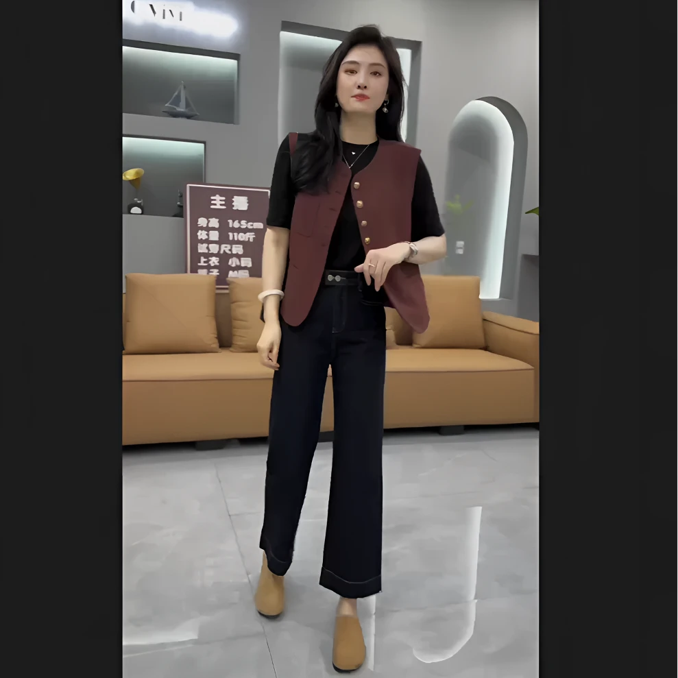 早秋2024新款轻熟风干练职业通勤上衣高级感安格拉红马甲两件套装