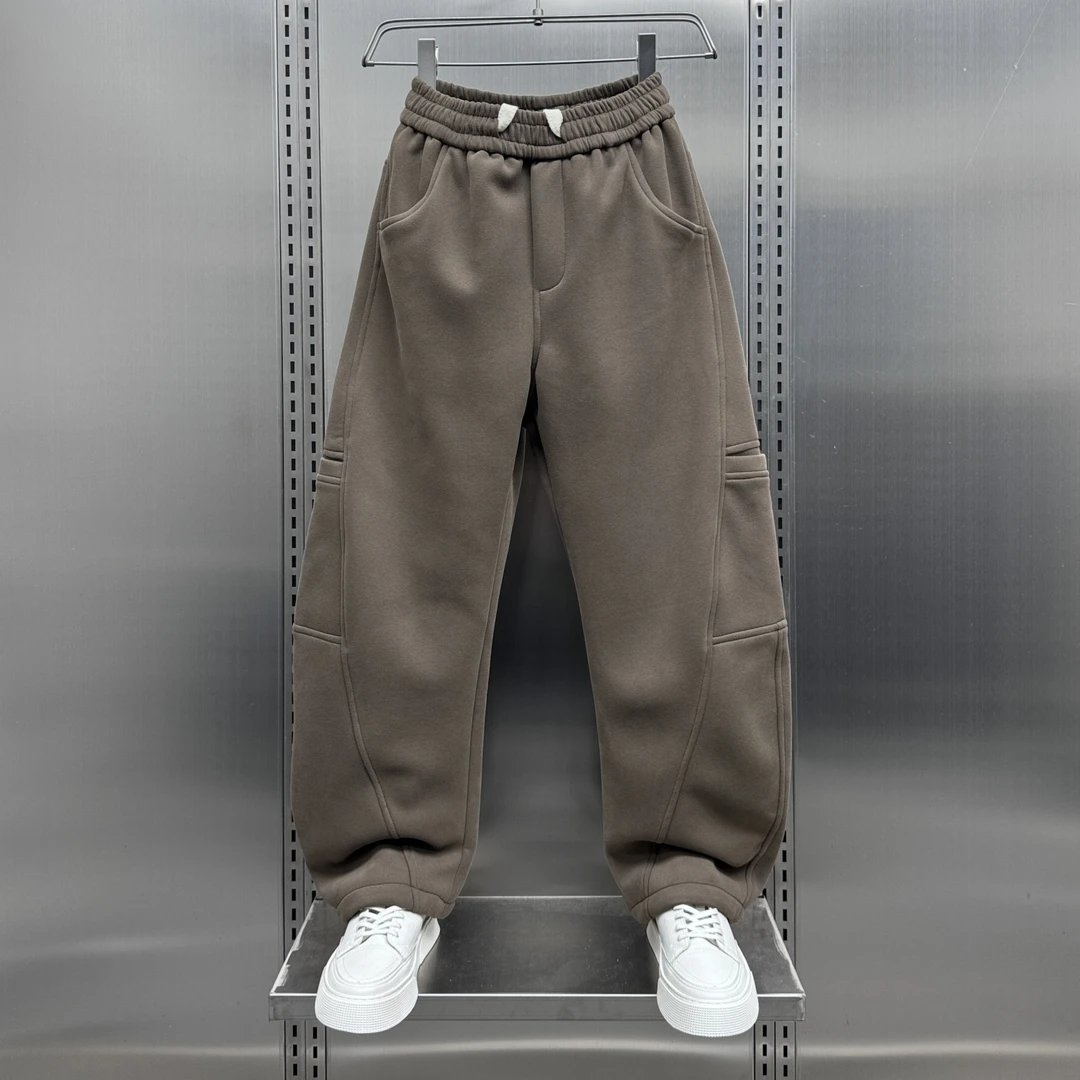 男士潮流宽松百搭直筒裤纯色加厚弯刀裤秋冬2025新款运动休闲裤潮