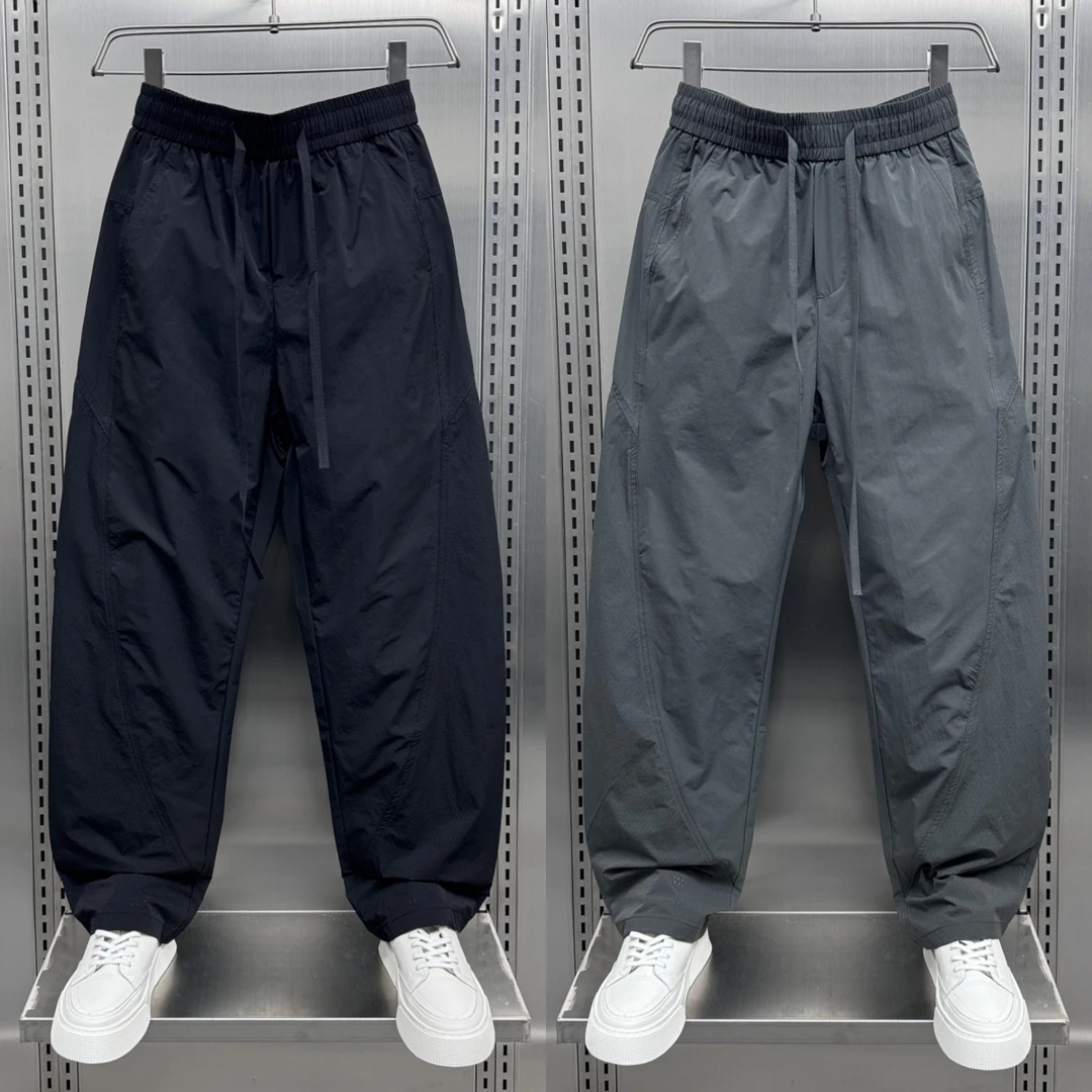 夏季薄款透气速干户外运动裤男士潮牌宽松直筒纯色抽绳痞帅休闲裤
