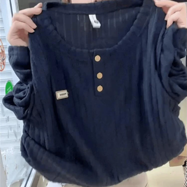 2024秋季新款长袖T恤女简约内搭坑条纹上衣遮肚子显瘦针织打底衫