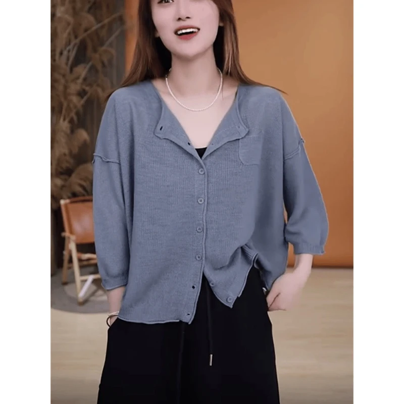 时尚针织开衫女2024夏季新款防晒罩衫设计感外搭洋气减龄宽松上衣