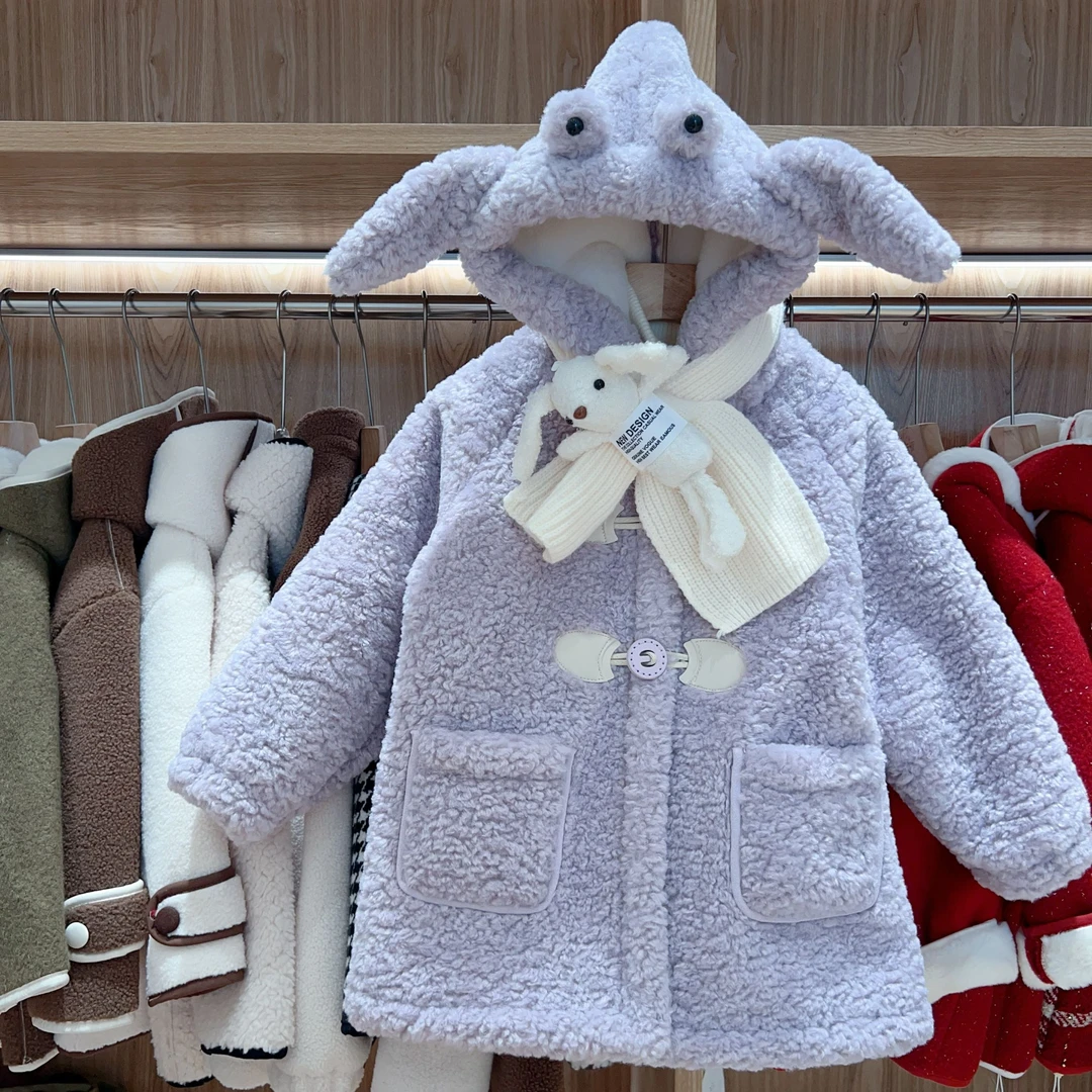 755（不含围巾）女童毛毛衣加绒外套~长耳朵~