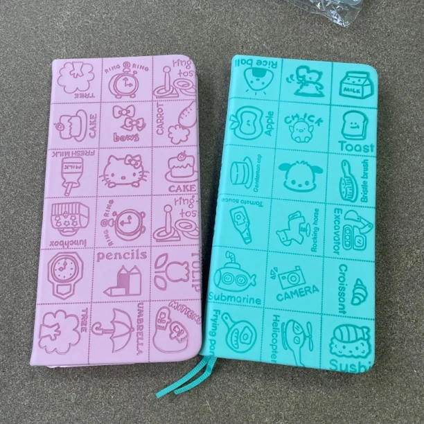 【4041】《2本粉蓝长条本》皮面彩页手帐本笔记本