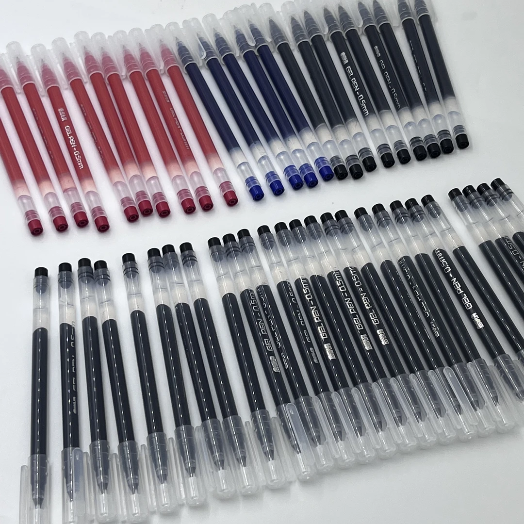 50支大容量巨能写直液式黑红蓝三色刷题笔学生用笔