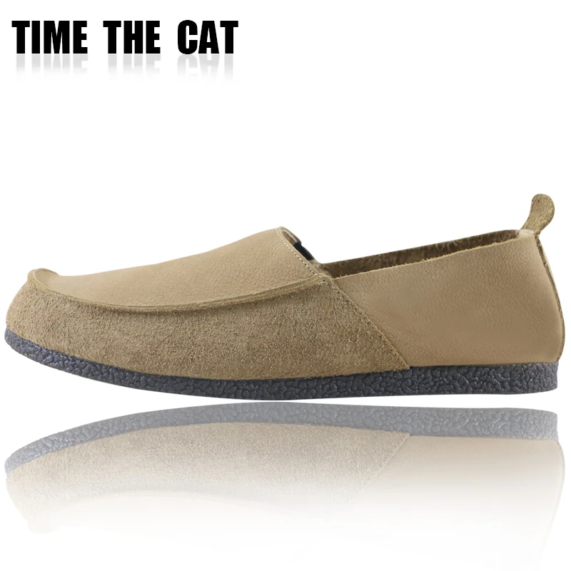 TIMETHECAT夏季透气乐福一脚蹬真皮软底低帮百搭舒适平底豆豆鞋男