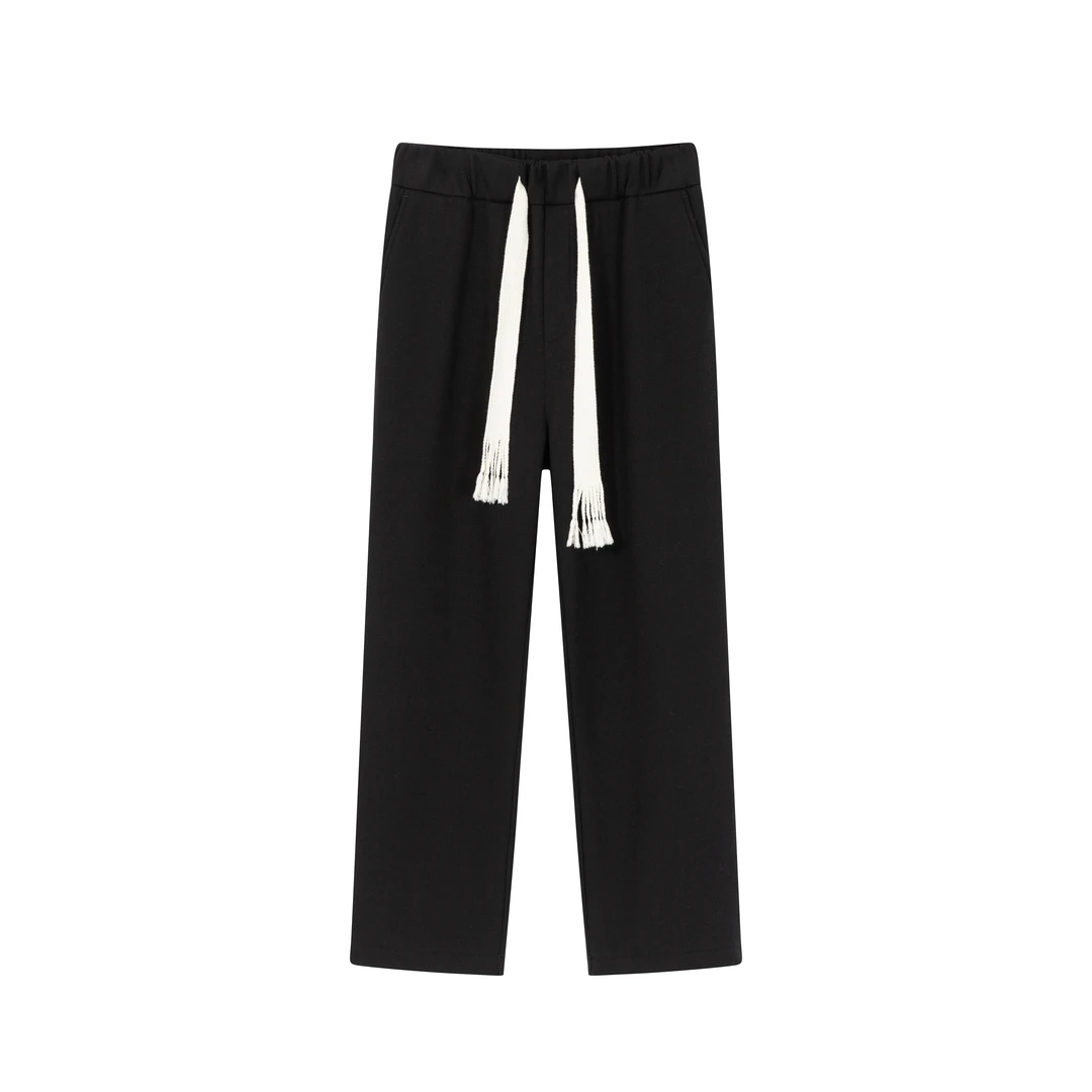 秋冬新款加绒直筒型卫裤宽松时尚男士阔腿简约潮流黑色2308K066