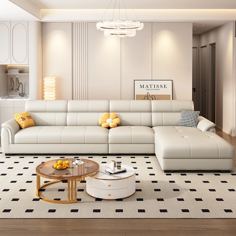 诚罡家具沙发轻奢客厅真皮沙发直排三人位四人位沙发小户型家用