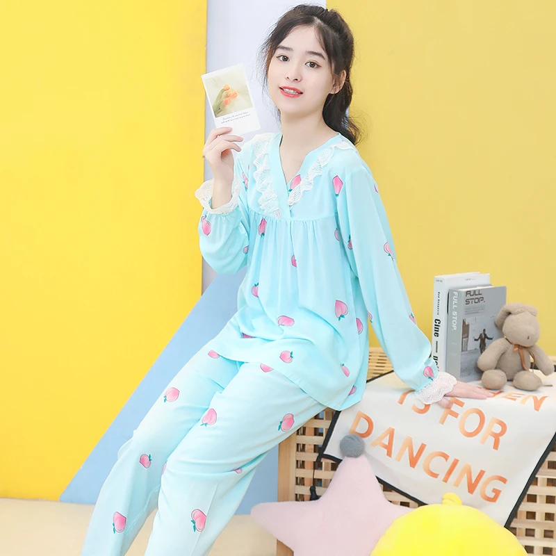 亲子睡衣儿童夏季棉绸长袖妈妈中大童小女孩薄款空调服家居服套装