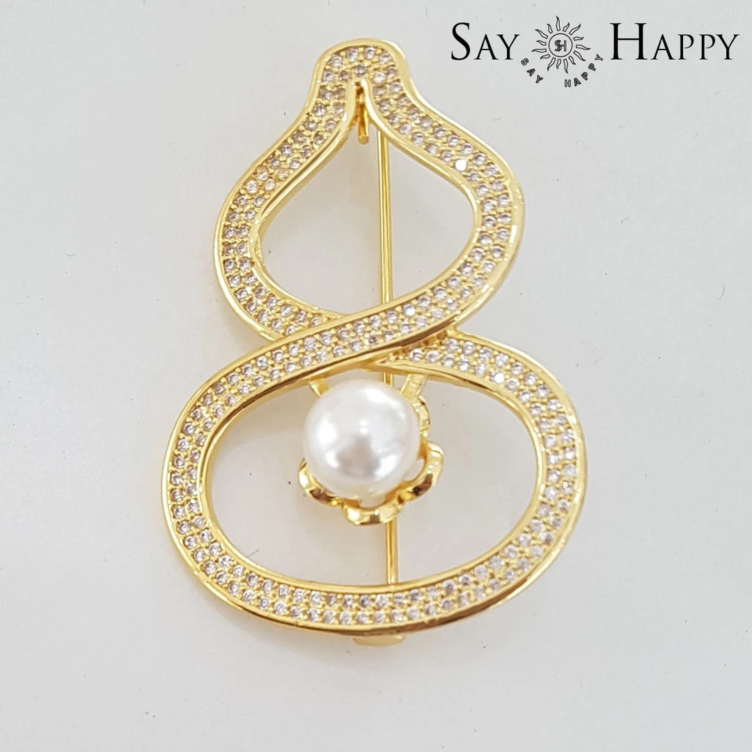 合金仿珍珠胸针 SAY HAPPY 韩国气质时尚金色葫芦胸针