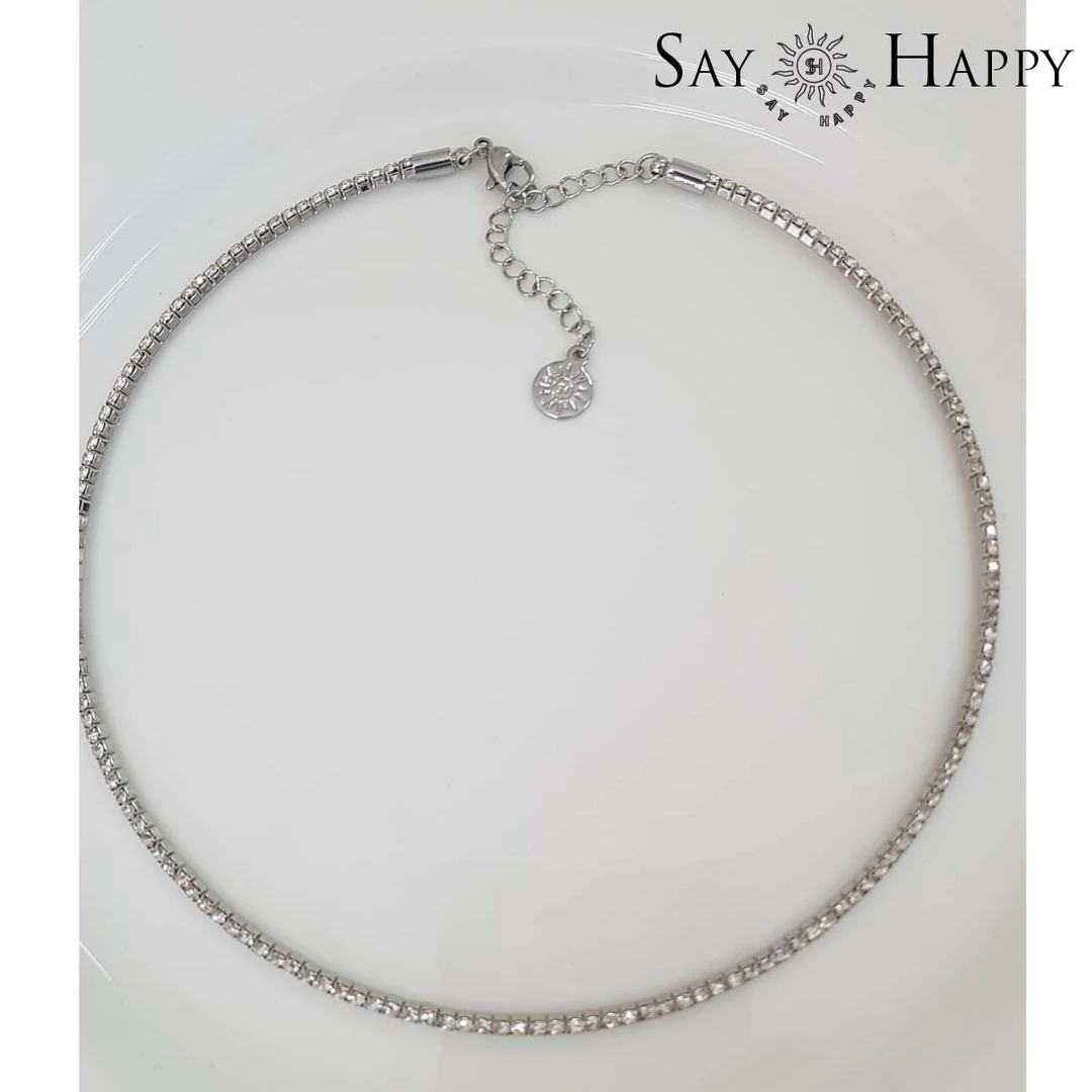 铜合金仿水晶项链 水钻宝石链项圈气质时尚百搭珠宝轻奢镶嵌简约