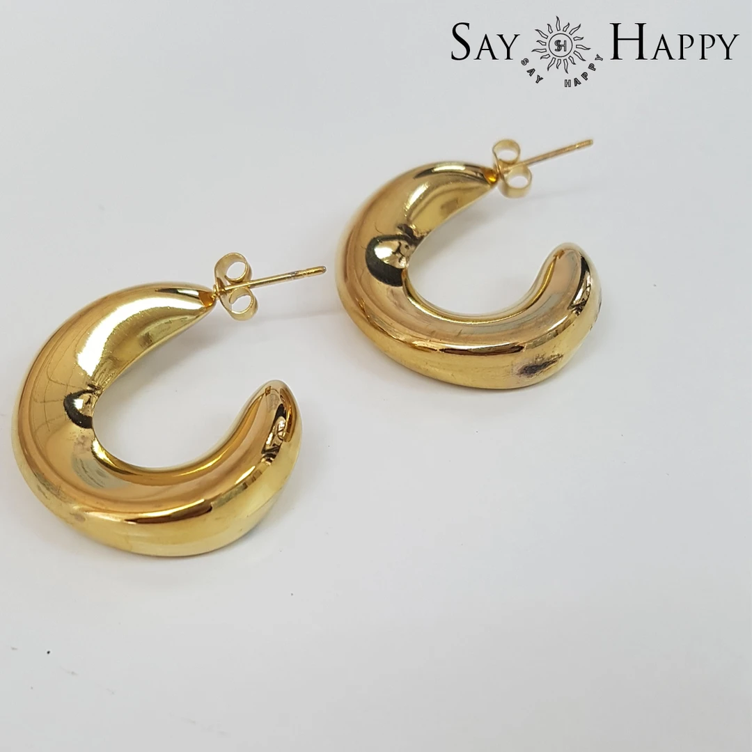 钛钢耳饰 SAY HAPPY韩国风不规则钛钢复古百搭耳饰时尚金色