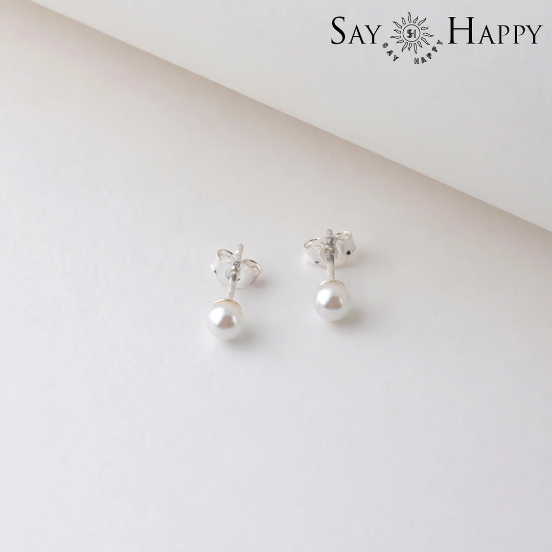 合金仿珍珠耳饰 SAY HAPPY 韩国风4mm珍珠925耳钉简约时尚百搭
