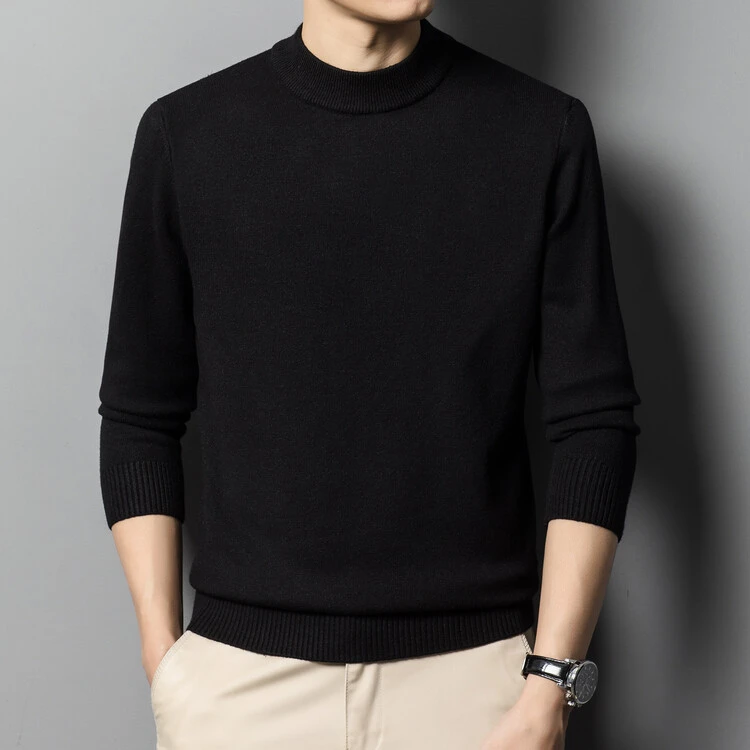 高档清仓男士100纯羊毛衫百搭秋冬加厚纯色保暖长袖半高领打底衫