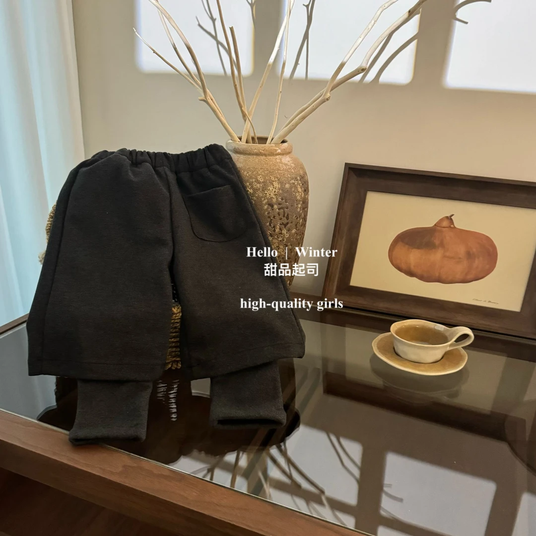 【甜品起司】女童假两件长裤呢子加绒加厚冬季新款女宝裤子2604