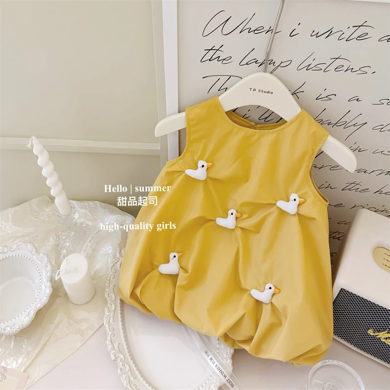 【甜品起司】超可爱嘎嘎小黄鸭女童棉质连衣裙宝宝百搭花苞裙