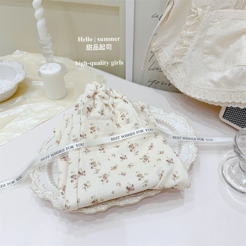 【甜品起司】法式碎花！特调奶油色女宝宝小众森系休闲直筒裤