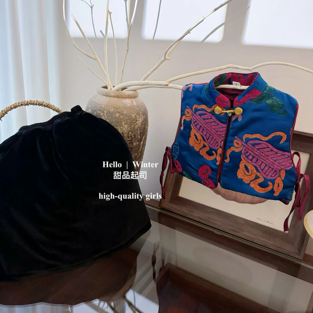 【甜品起司】拜年服新中式女宝宝唐装马甲秋冬洋气背心套装2711