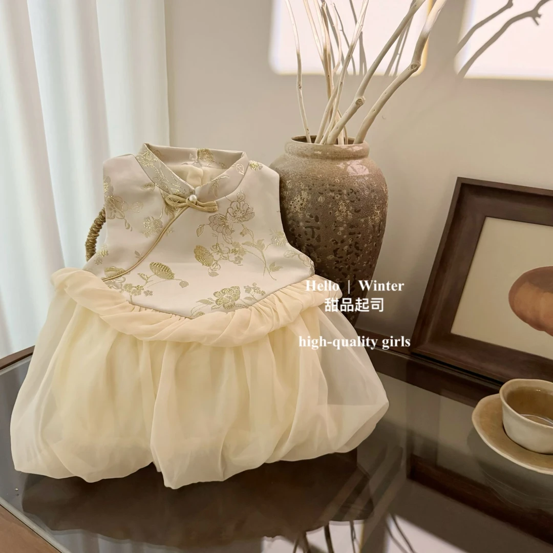 【甜品起司】女宝宝冬装公主裙国风周岁礼服裙女童灯笼拜年服2540