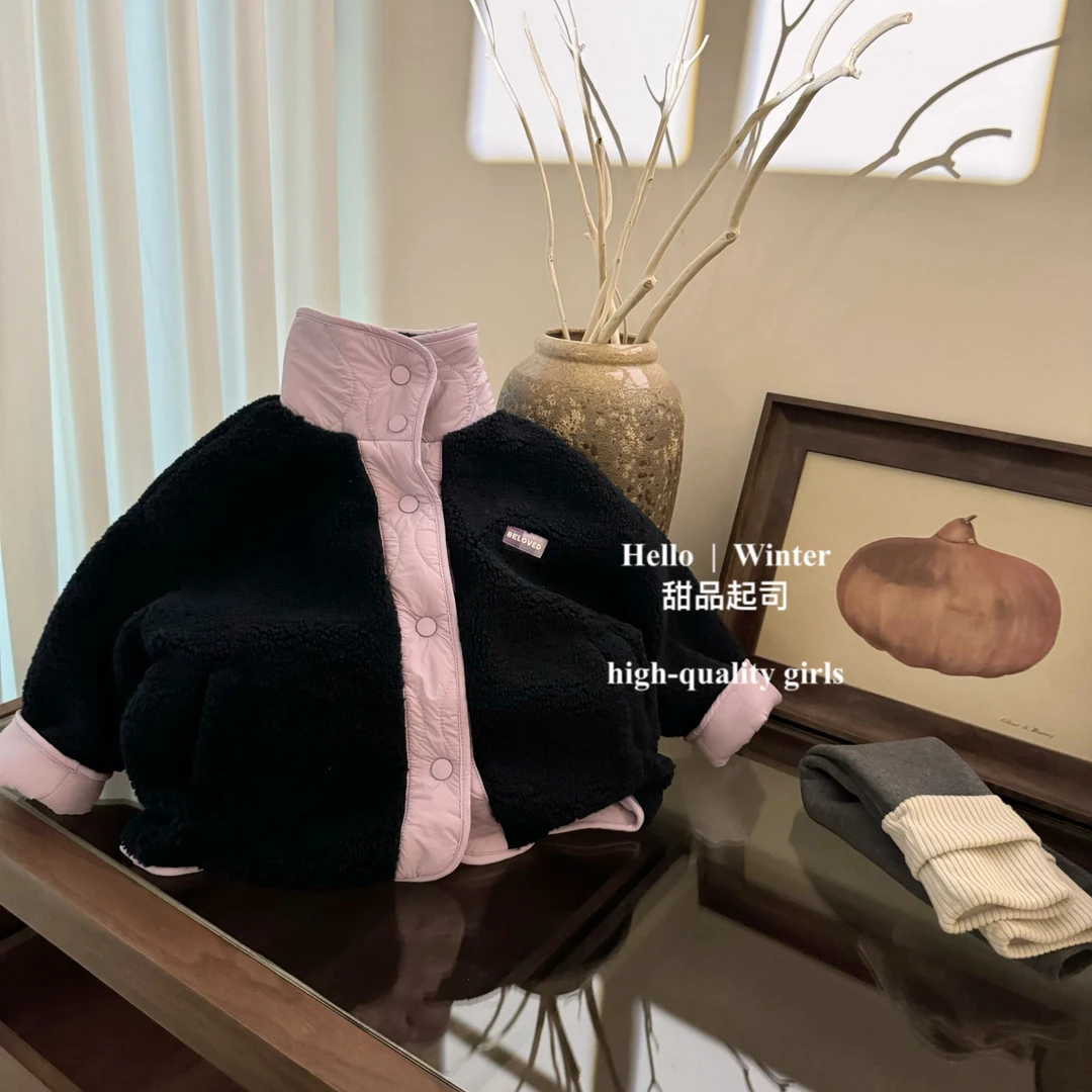 【甜品起司】韩国女童洋气秋冬季新款儿童外套两面穿加绒棉衣2564