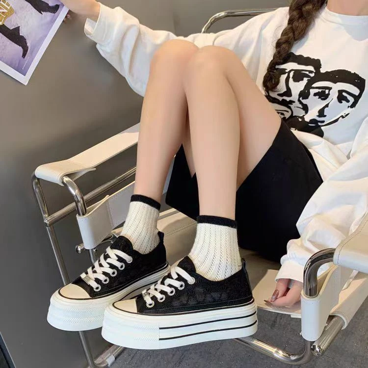 大美 厚底百搭蕾丝透气系带小白板鞋 G815