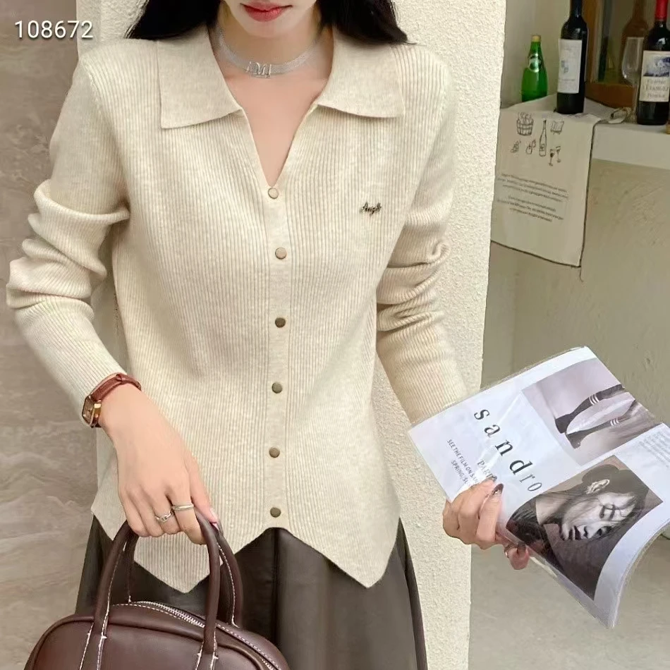 大美 秋冬纽扣翻领百搭针织衫 7191