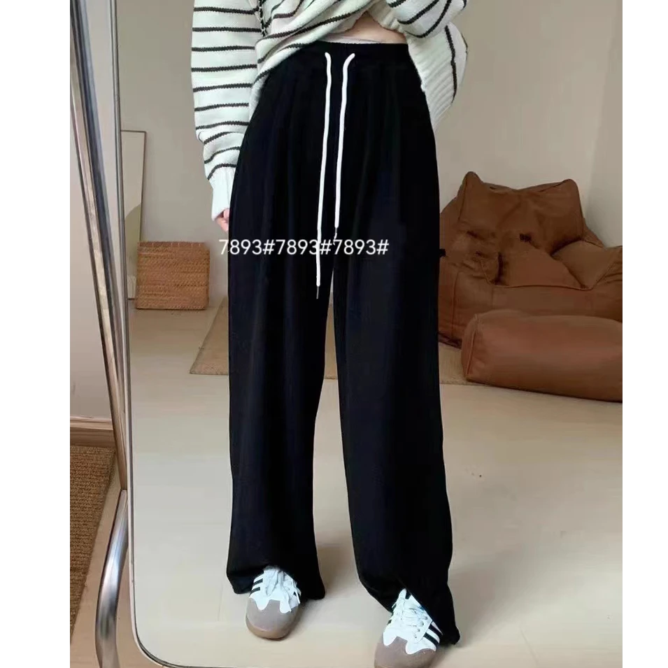 大美「显瘦秋季阔腿裤」韩版抽绳加厚直筒长裤 7893