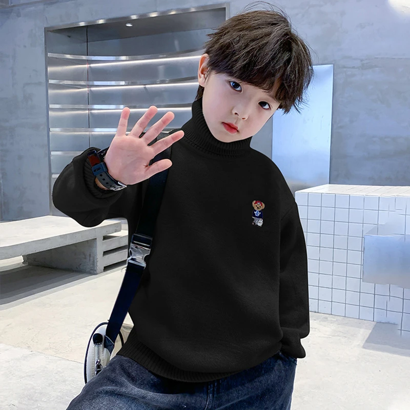 儿童装冬季加厚一体绒高领打底毛衣2023新款男童秋冬洋气针织线衣