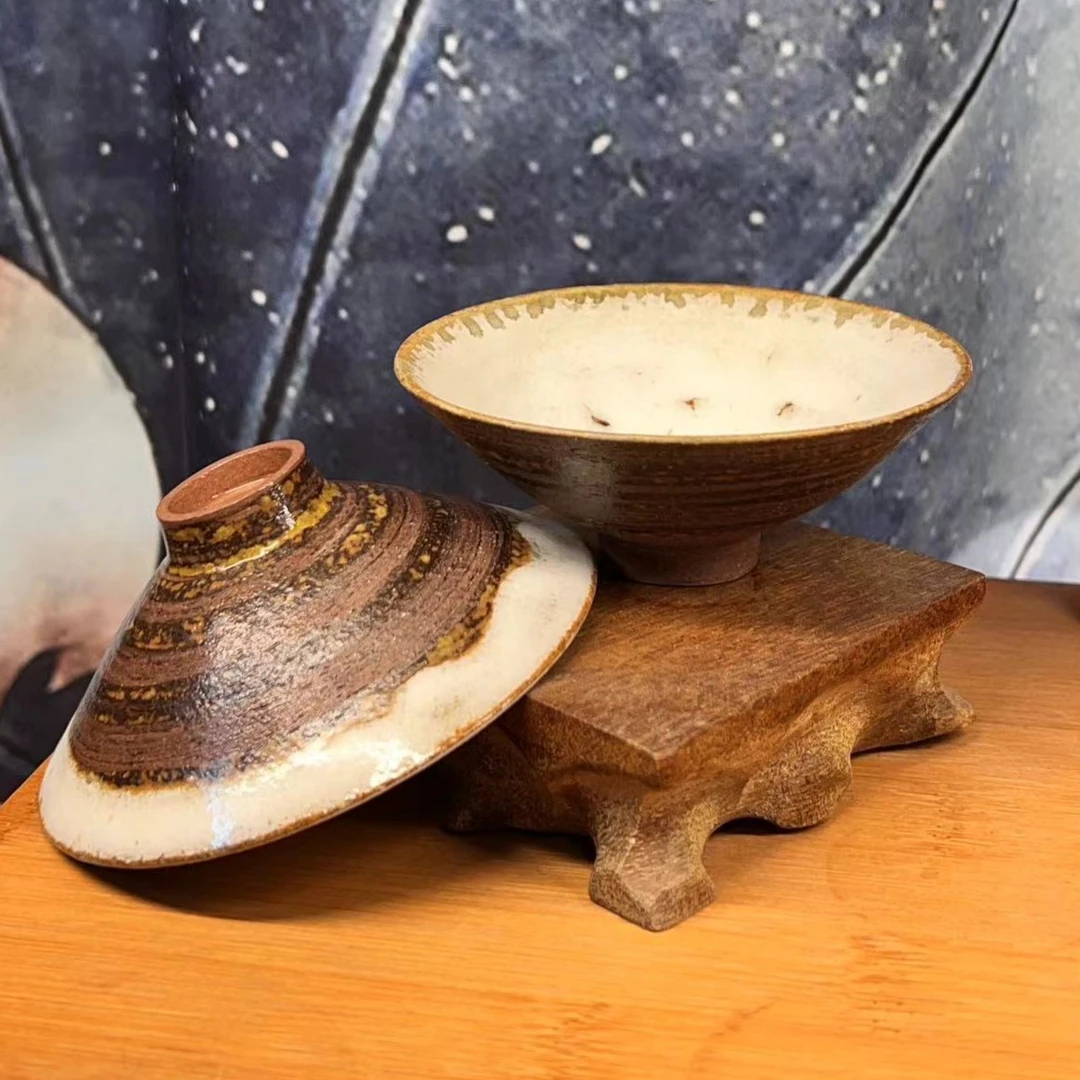 潮州手捏手拉粗陶创意客杯斗笠杯主人杯