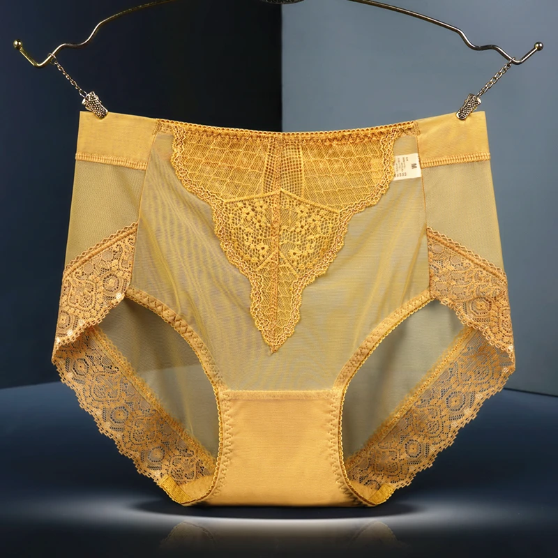 高档中高腰女士内裤无痕透气柔软蕾丝大码棉裆三角裤夏季薄款舒适