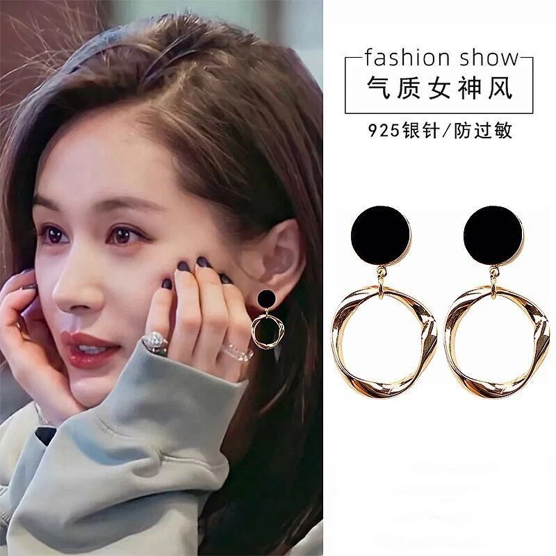 925纯银耳环女2023新款小众简约气质几何圈圈耳钉网红高级感耳饰
