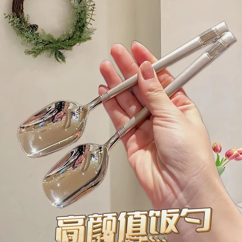不锈钢韩式大汤勺质感精致可爱饭勺子长柄咖啡勺家共用汤勺高颜值