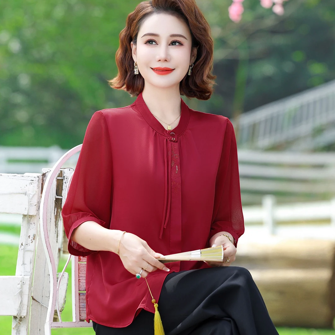 母亲节衣服妈妈夏装套装40岁50休闲时尚中老年女士短袖上衣两件套