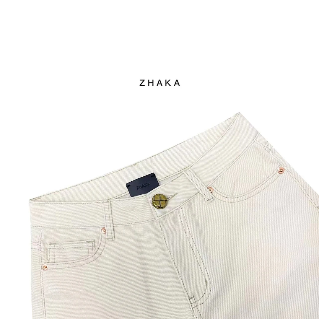 ZHAKA/金扣白裤子休闲裤时尚设计师百搭水洗