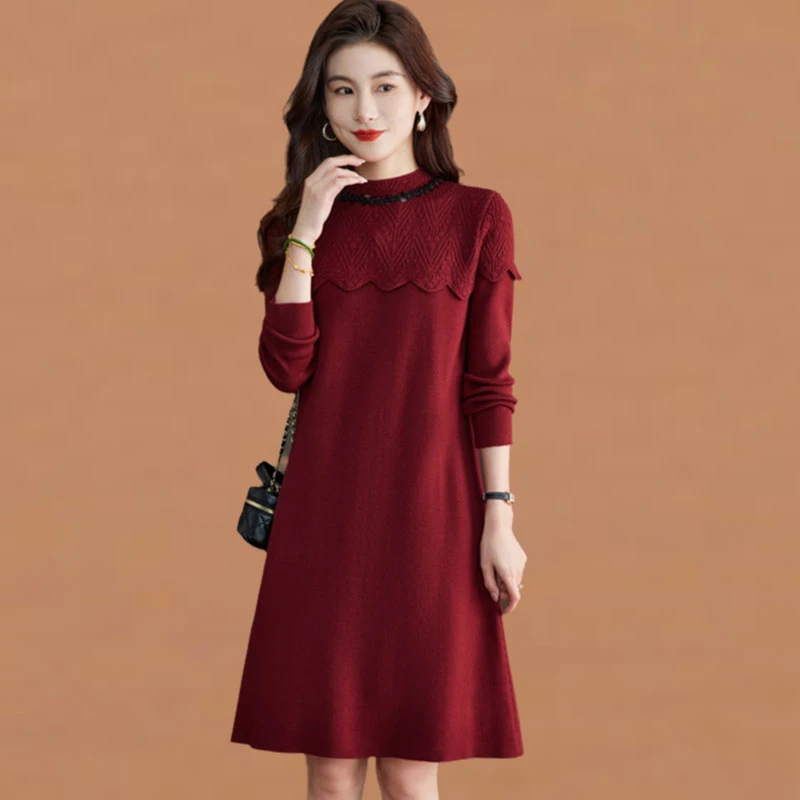 配大衣针织连衣裙女2025秋冬宽松气质内搭遮屁股中长款打底毛衣裙